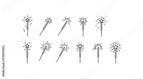 Collection of sparkler fireworks silhouettes for celebrations and holidays