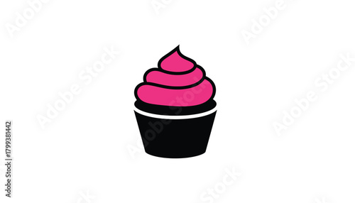 Stylized cupcake illustration with pink frosting a simple dessert icon isolated on a white background