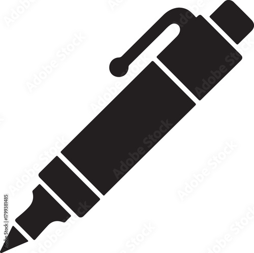 Black marker pen vector icon with cap and broad tip for writing and highlighting tasks