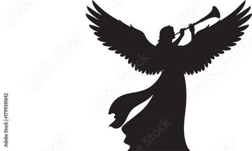 Angel silhouette blowing trumpet