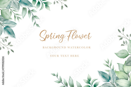 Watercolor green leaf background design. Can be used for weddings, birthdays and other events.