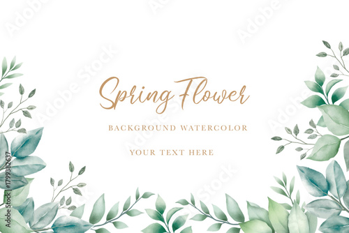 Watercolor green leaf background design. Can be used for weddings, birthdays and other events.