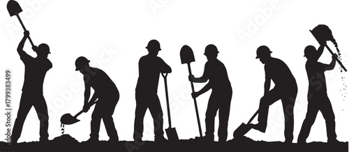 Worker digging with shovel silhouette