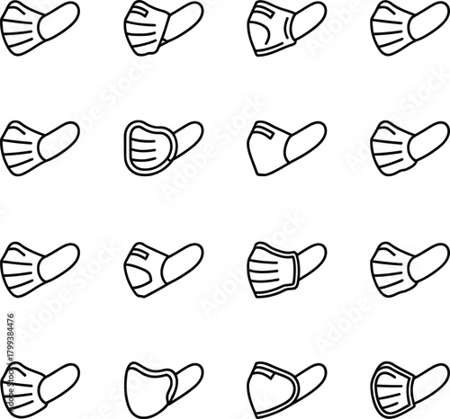 Assortment of outline medical face mask icons medical mask , mask, medical mask, face mask, surgical mask,
