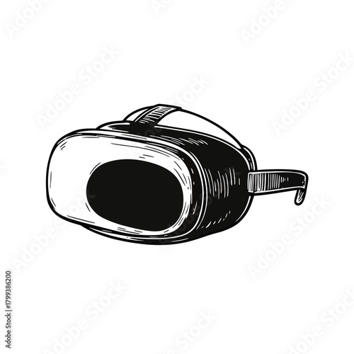 Hand drawn sketch of virtual reality headset with detailed line art in a minimalist black and white style for technology concept digital illustration