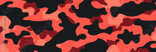 Red black orange camouflage seamless pattern background with abstract organic shapes military style textile design vector illustration flat minimalist style banner