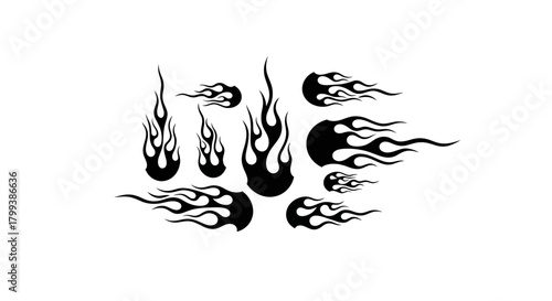 Dynamic Black and White Flame Illustrations Set Against a Clean White Backdrop