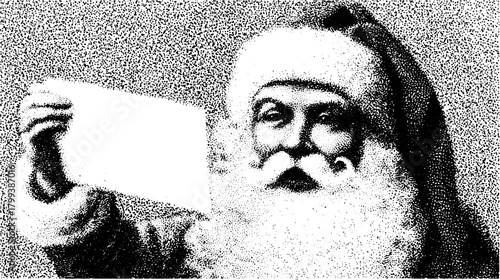 Santa Claus portrait in a vintage style. Monochrome vector illustration of a classic holiday character holding a card.