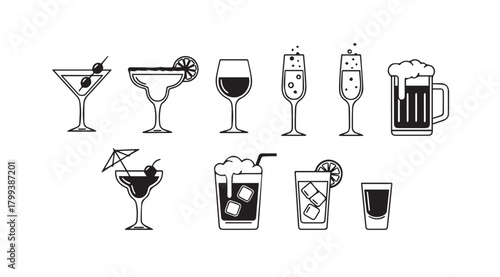 Collection of assorted cocktail and drink silhouettes silhouette