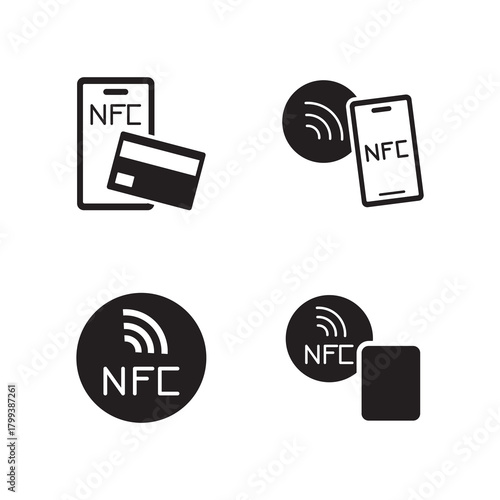 NFC and Credit Card Payment Solid Icon Set