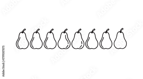A row of eight pear silhouettes with simple outline style