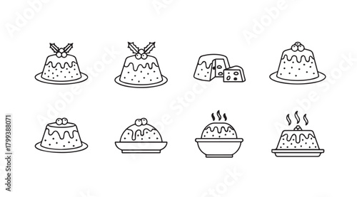 Collection of christmas pudding illustrations in a simple silhouette style