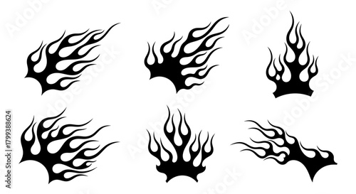 Collection of black flame vector designs isolated on a white background