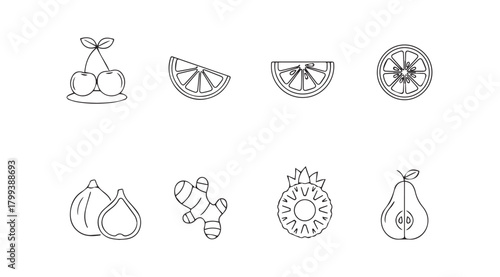 Collection of hand drawn fruit silhouettes in a sketchy style