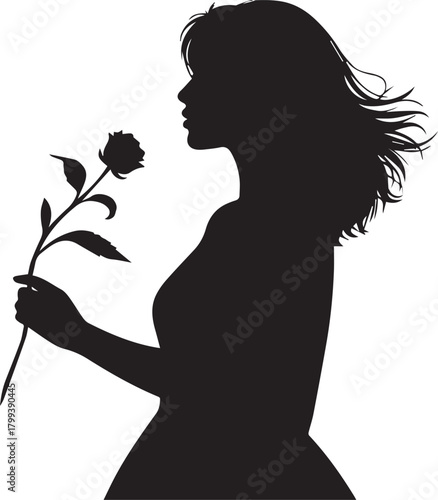 Silhouette of Serenity: A delicate silhouette captures the essence of a woman holding a rose, a symbol of beauty and quiet contemplation.