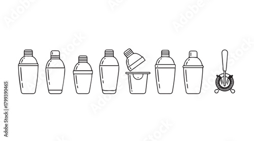 Collection of cocktail shaker silhouettes for bar and beverage preparation