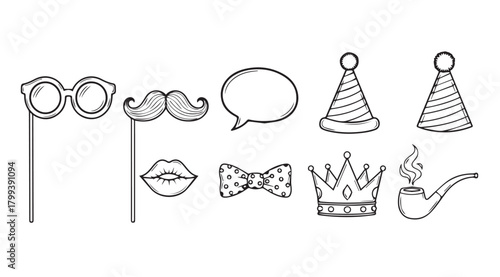 Collection of hand drawn party props and accessories silhouette