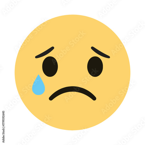 Vector illustration of a sad crying emoji face with a teardrop, conveying sorrow and unhappiness