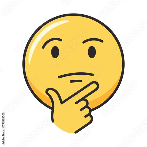 Thinking Emoji A Pensive Yellow Face with Hand on Chin, Contemplating an Idea