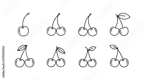 Collection of hand drawn cherry illustrations in a simple silhouette style