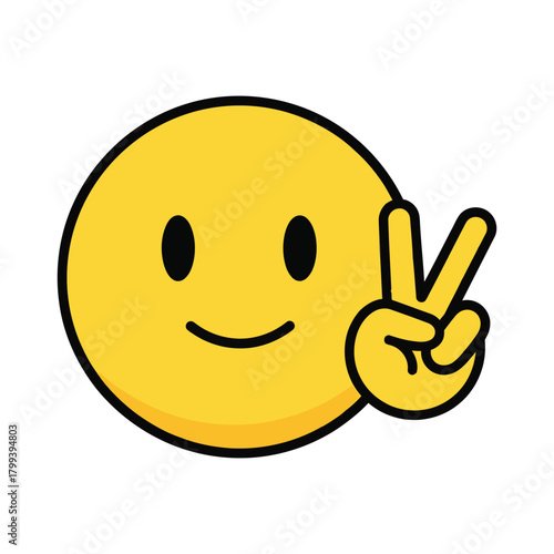 Happy Emoji with Peace Sign Expressing Positivity and Non-Violence
