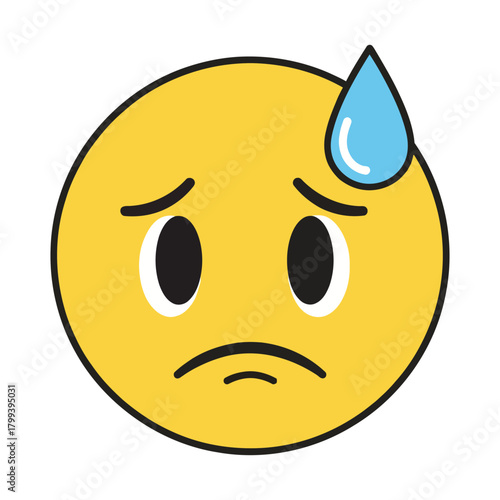 Worried and Anxious Emoji Face with Sweat Droplet Illustration