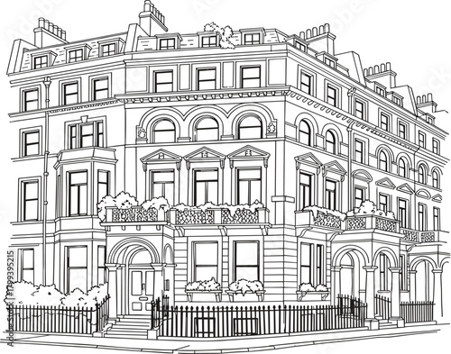 Wallpaper Mural Elegant Corner Building Illustration Architectural Grandeur in Vector Art Torontodigital.ca