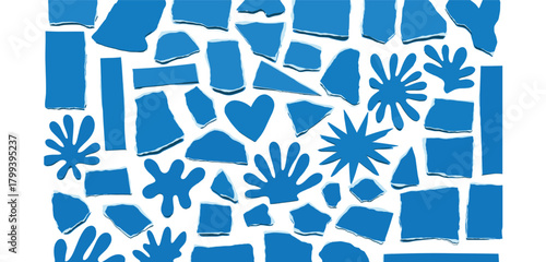 Abstract Mosaic of Blue Shapes Nature-Inspired Collage for Modern Art