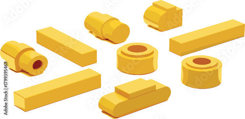 Yellow Isometric Geometric Shapes Illustration A Collection of Simple Forms