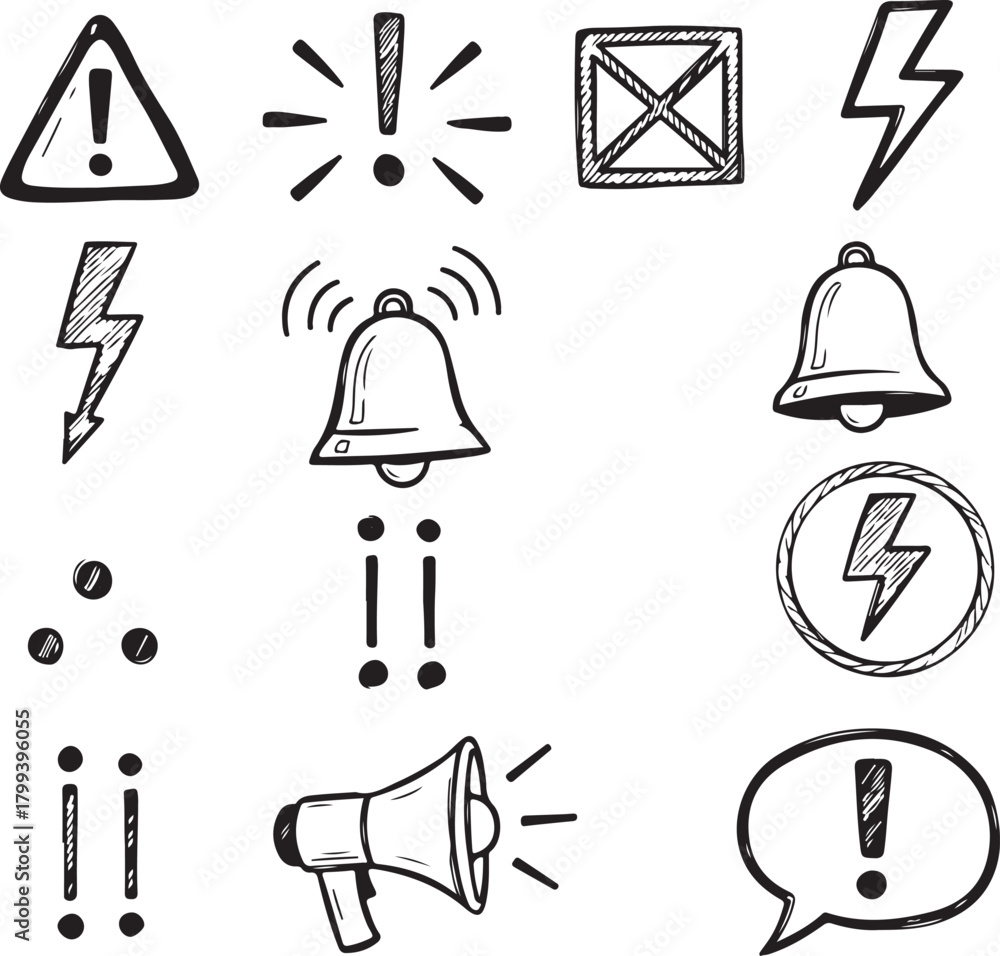 Fototapeta premium Hand Drawn Doodle Icons For Alerts And Notifications