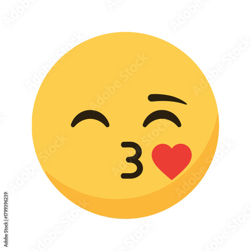A charming yellow cartoon face winking and blowing a heart-shaped kiss to express love and affection
