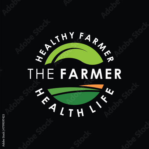 Green farmer logo design vector, farm badge logo template