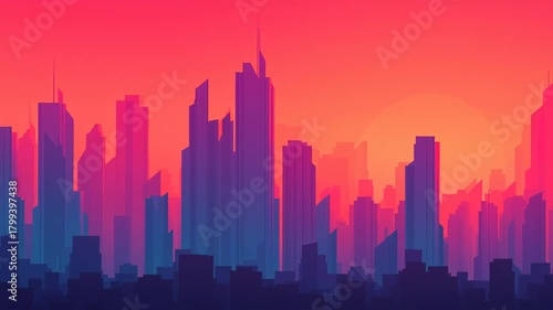 Cyberpunk video backdrop, futuristic city skyline with vibrant colors.