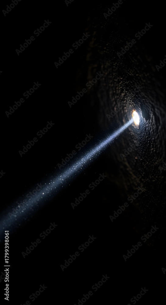 Fototapeta premium A bright beam of light shines into a dark tunnel, creating a striking contrast between darkness and illumination, with a sense of mystery and exploration