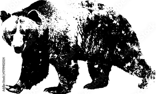 Bear in black silhouette. Simple vector illustration of a walking animal, suitable for various design purposes.