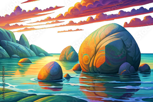 Peaceful sea with glowing golden sunlight reflecting on water, smooth waves and soft pastel sky at sunset