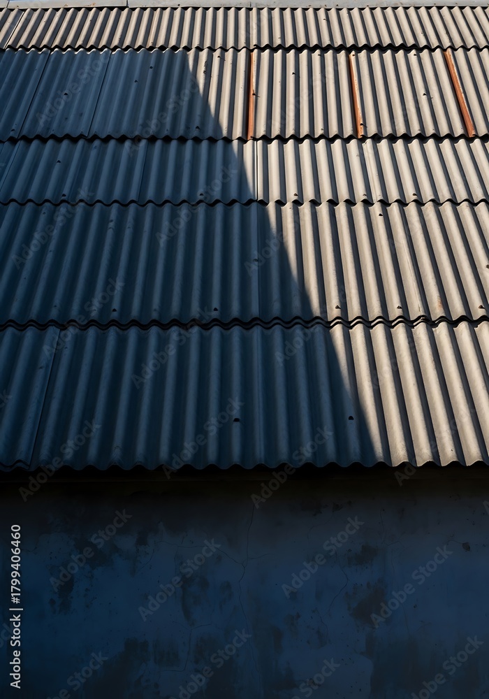 Fototapeta premium Abstract Corrugated Steel Roof with Texture and Shadow Contrast Pattern
