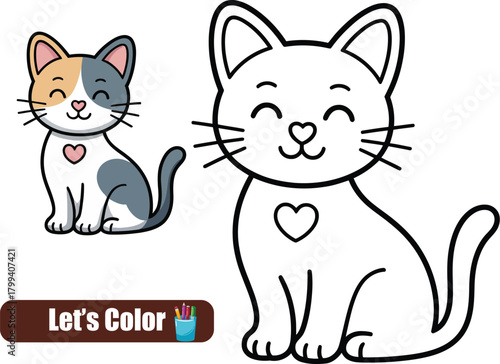 Cute cat coloring page