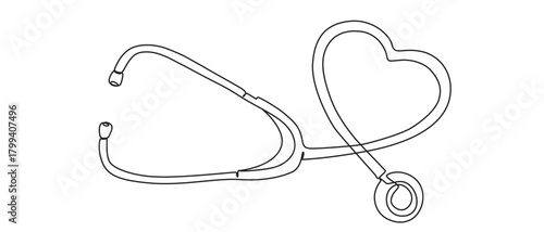 Stethoscope continuous one line art vector illustration,