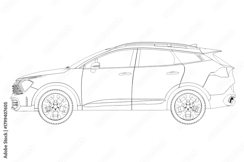 Fototapeta premium car outline drawing, sketch, contour image