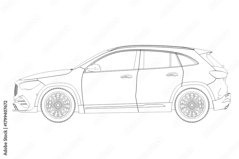 Fototapeta premium car outline drawing, sketch, contour image