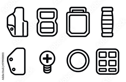 Set of elegant black gun accessories icons on subtle dark background