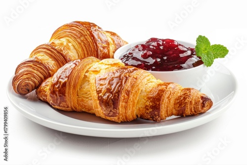 Wallpaper Mural Fresh Baked Croissants with Raspberry Jam Mint Flaky Pastries Breakfast on transparent background Torontodigital.ca