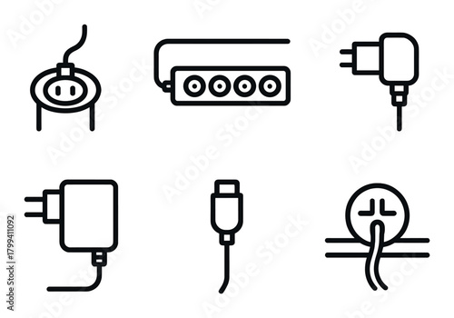 Black electrical adapter and plug icons on gradient background
