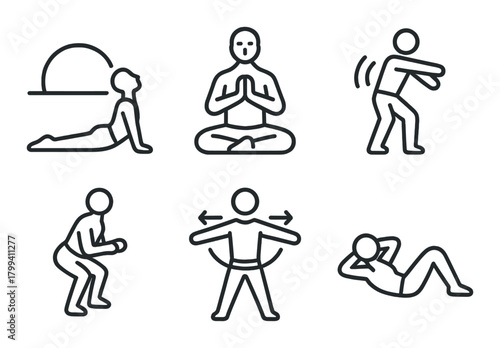 Silhouette yoga and exercise poses on gradient background