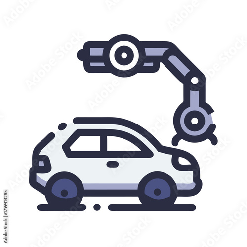 Robotic Arm Assembling Car Icon