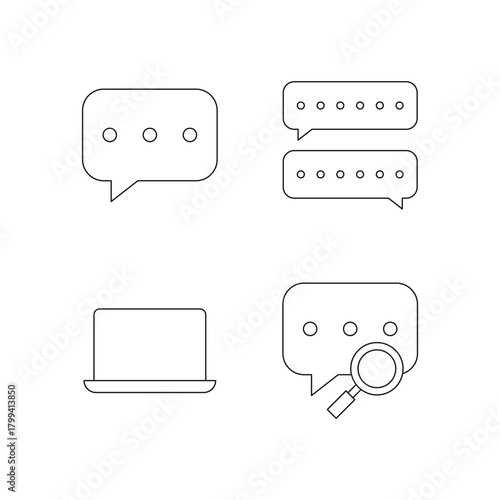 Chat, Search & Laptop Minimal Outline Icons