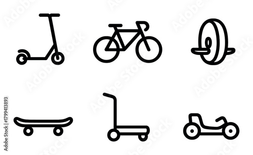 Silhouette icons of alternative transportation modes on black background