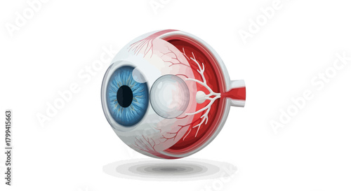 Detailed scientific illustration of the human eye's anatomy, showcasing the intricate internal structures responsible for vision, light perception, and ocular health