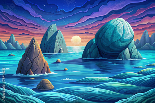 Vast deep sea with endless blue water, subtle waves, no land in sight, minimal and powerful composition